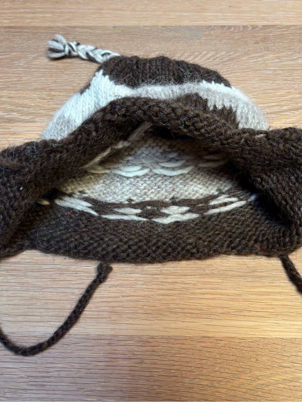 Handmade Brown & Cream Knit Earflap Hat - Picture 4 of 5